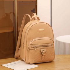 Quilted Glossy Large Capacity Backpack PU Leather Textured School Backpack