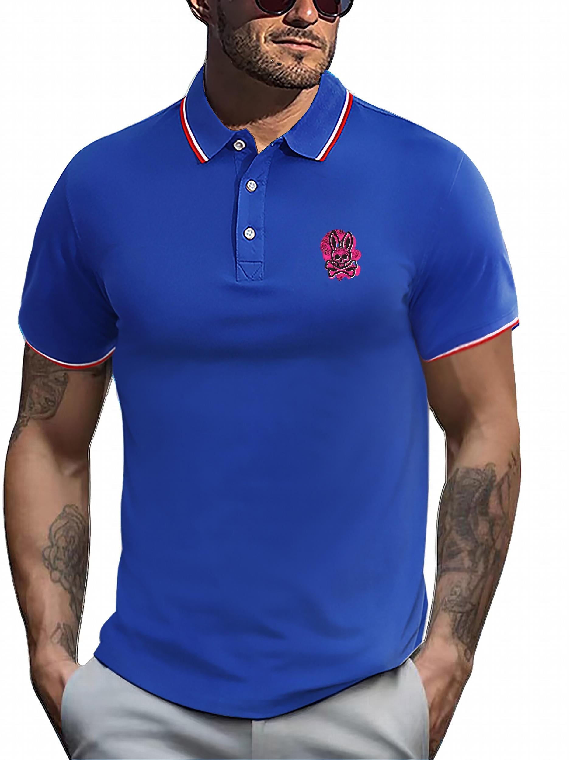 Men's Rabbit Skull Shirt Active Stretch Lapel Button Up Short Sleeve