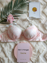 Floral Print Push Up Bra Lace Trim Women's Lingerie