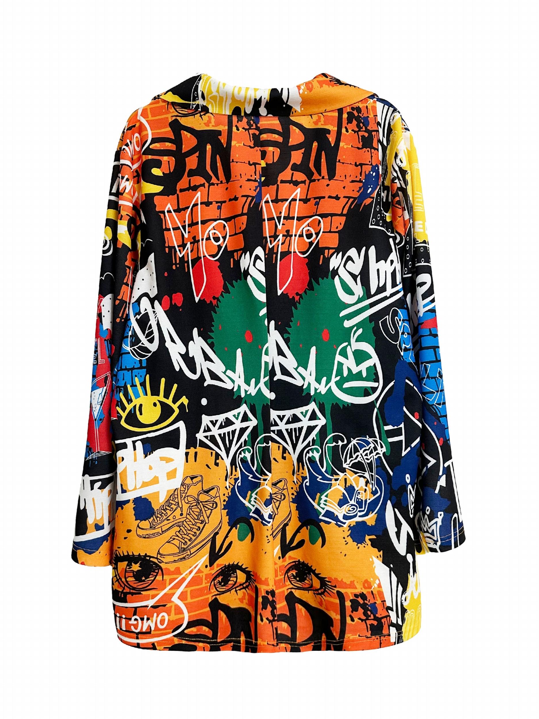  Graffiti Print Lapel Blazer