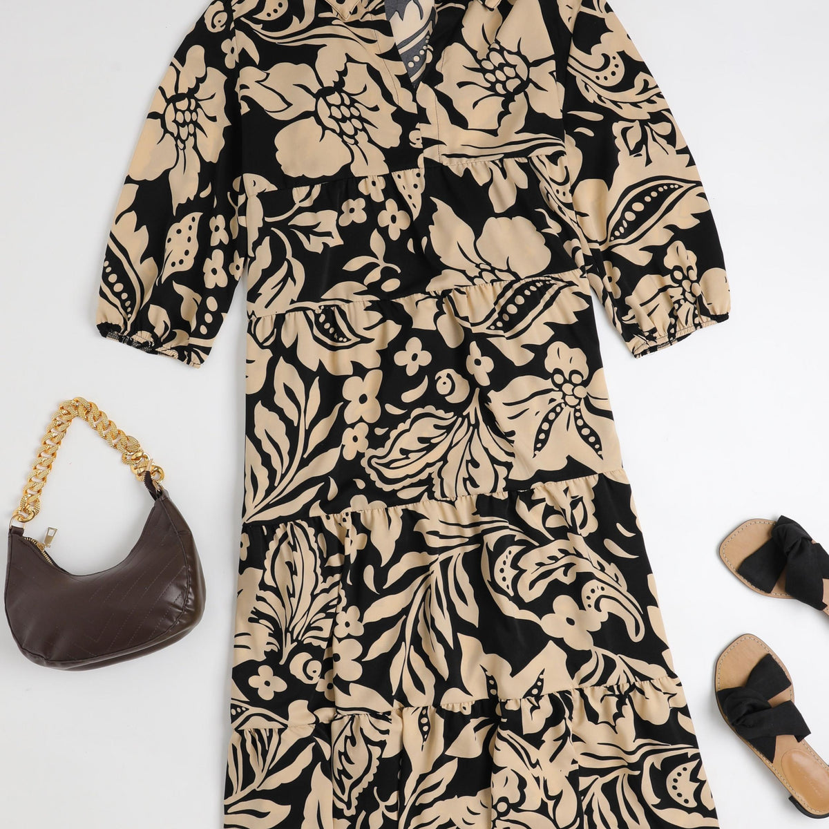 Women's Plus Floral Print Half Sleeve Notched Neck Dress
