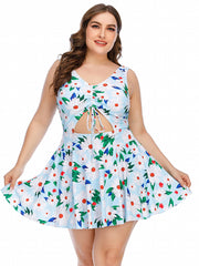  Daisy Print Cut Out Lace One Piece Swimsuit