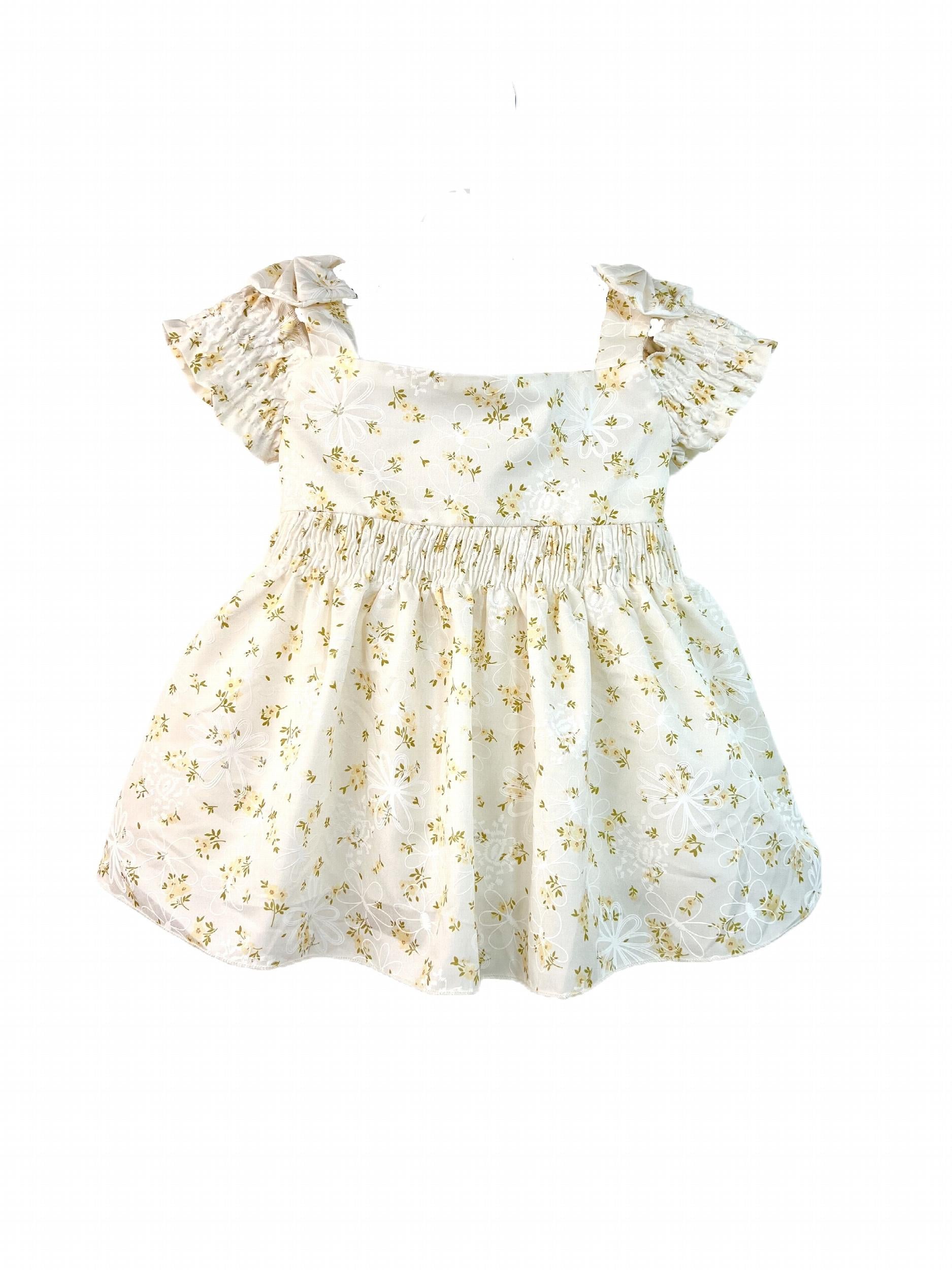 Baby Girl Off Shoulder Shirred Ditsy Print Cami Dress
