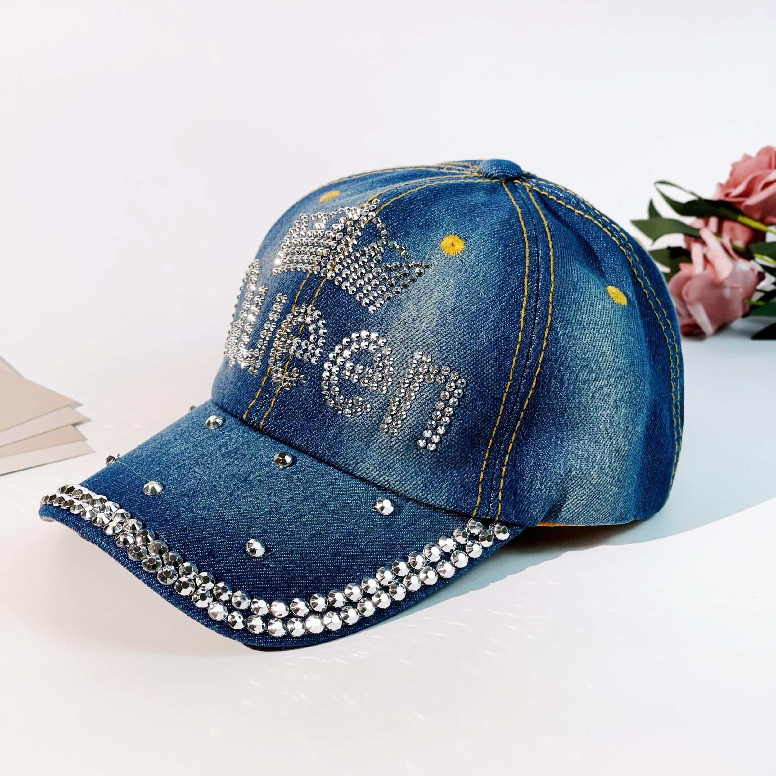 Rhinestone QUEEN Crown Baseball Cap Washed Distressed Sunshade Dad Hat