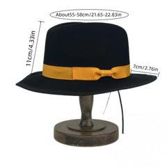 Classic Wool Fedora Hat Men & Women Yellow Purple Bow Band