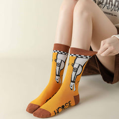 Funny Horse Pattern Crew Socks for Women