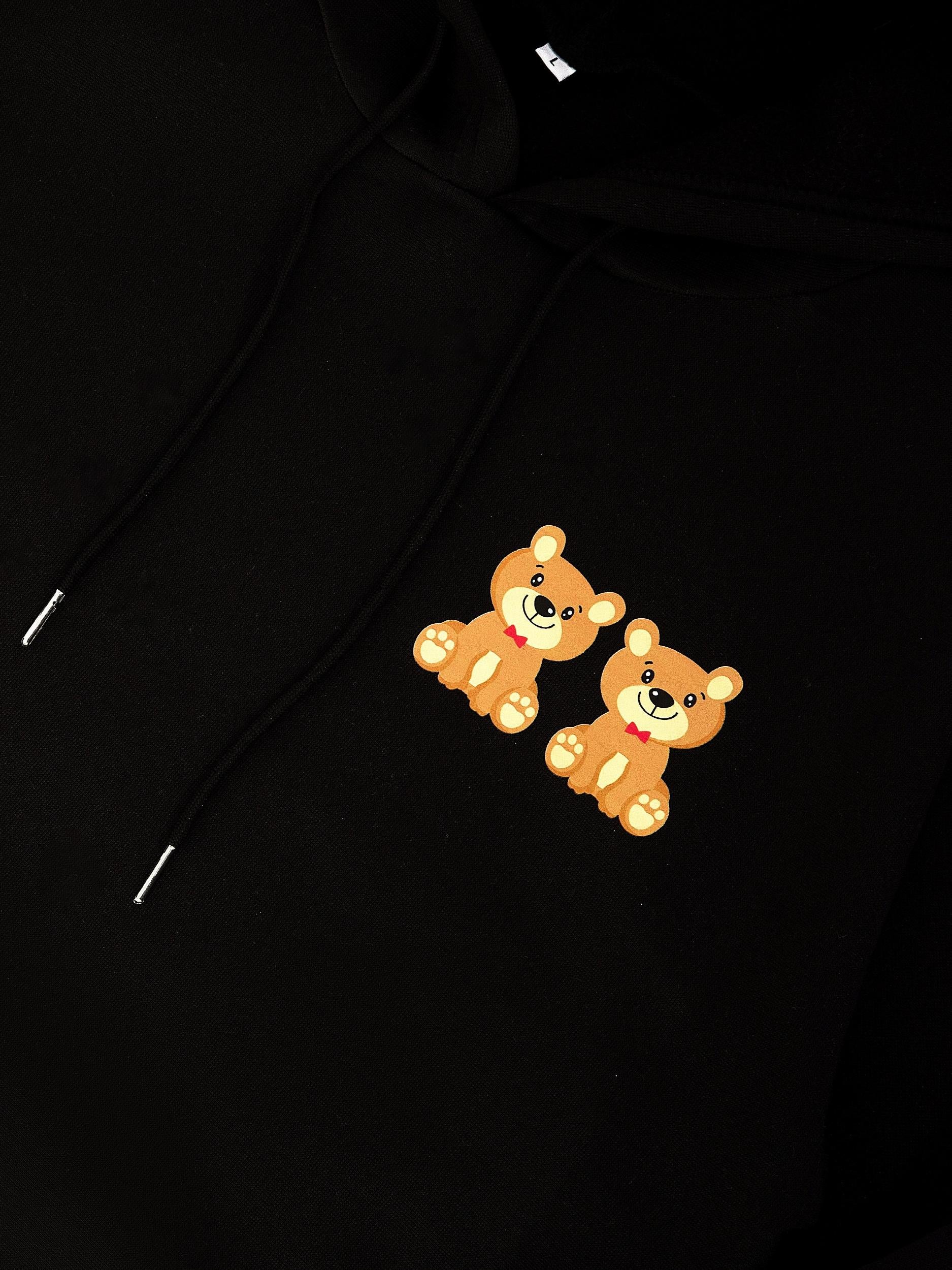 Bear Print Casual Hoodies Drawstring Long Sleeve Pullover Sweater