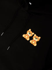 Bear Print Casual Hoodies Drawstring Long Sleeve Pullover Sweater