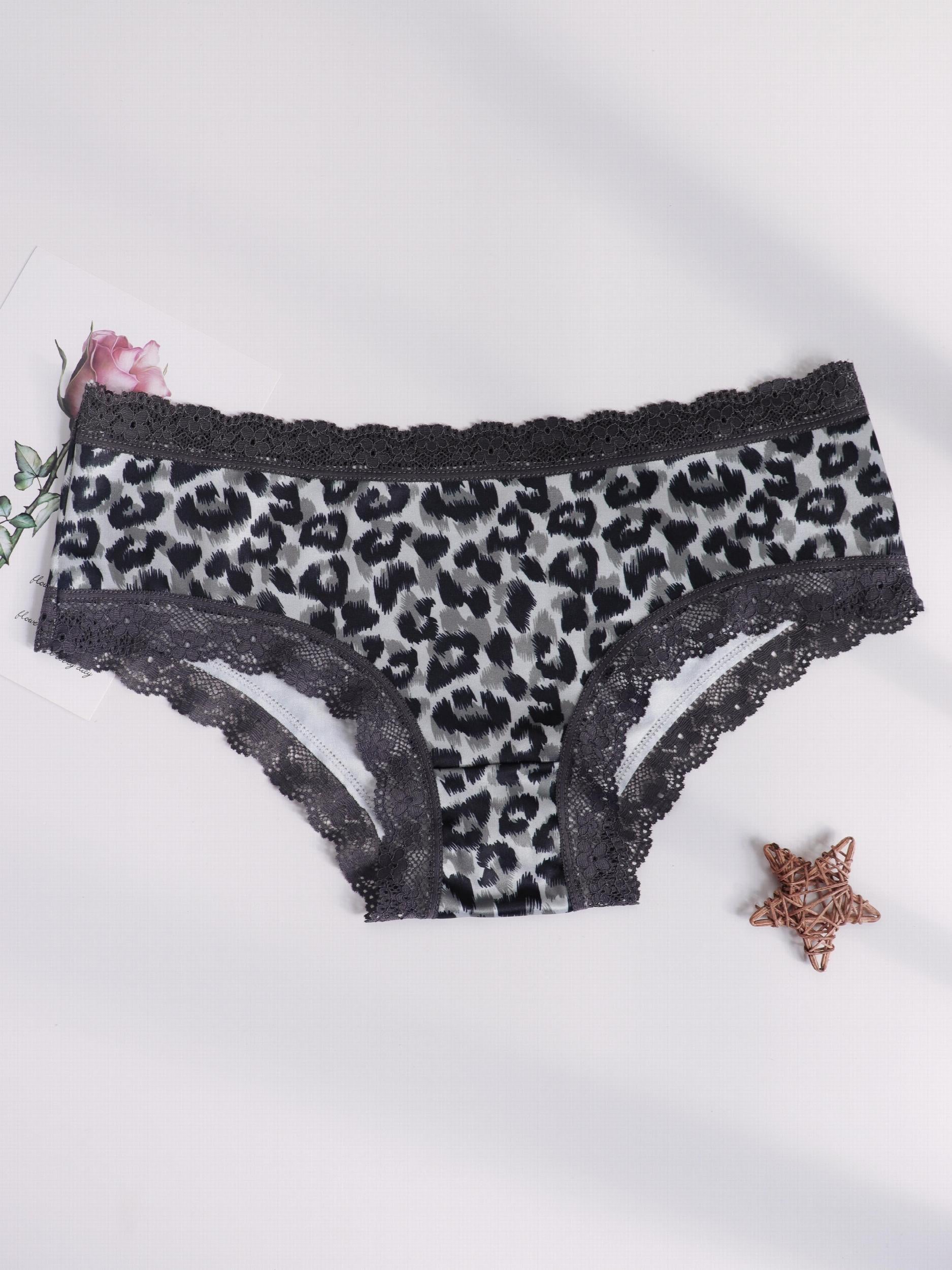  Leopard Print Low Waist Lace Trim Underwear