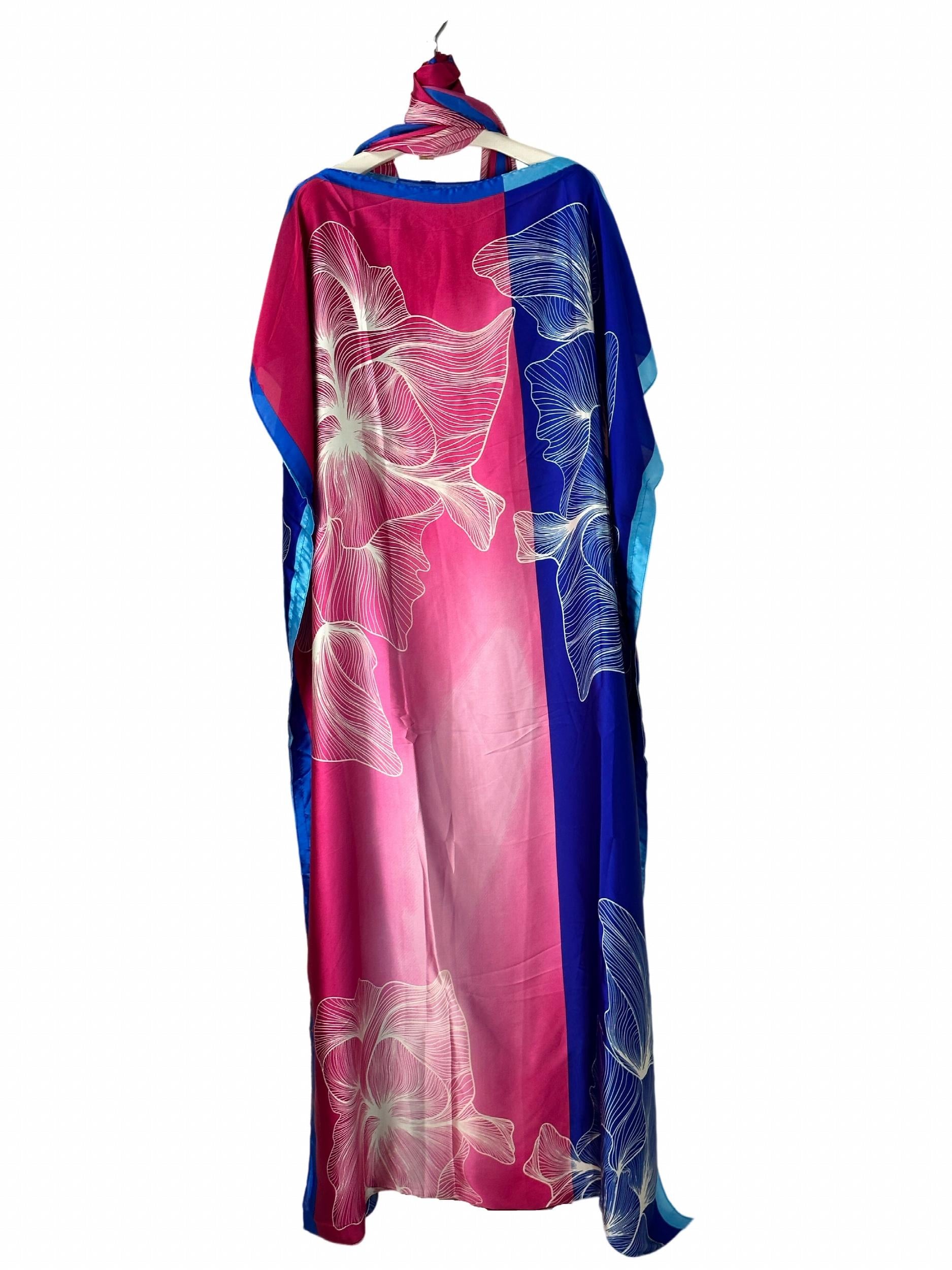  Colorblock Floral Print Kaftan Dress