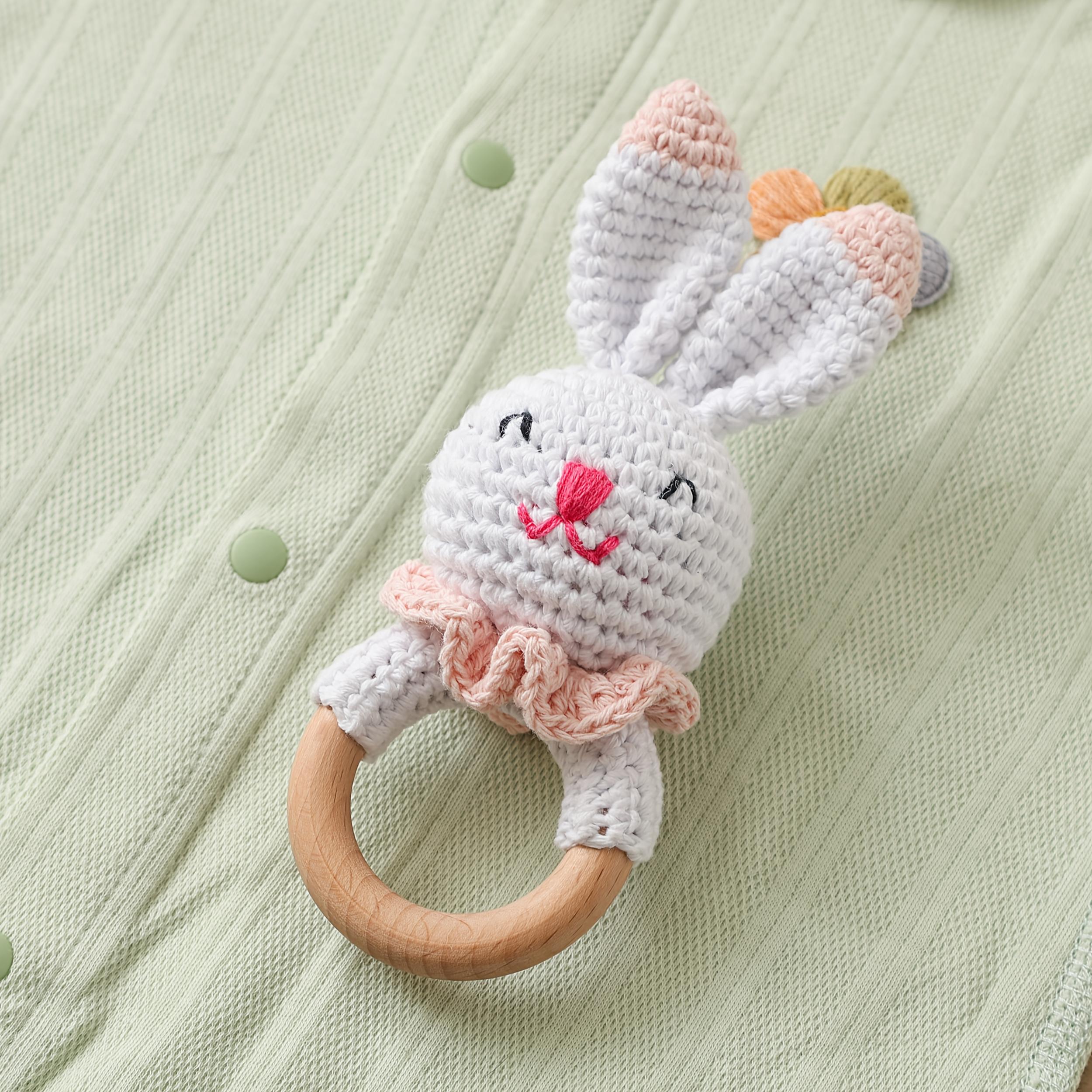 Plush Rabbit Toy w/ Hand Crank Bell Multicolor Sensory Baby Gift