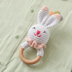 Plush Rabbit Toy w/ Hand Crank Bell Multicolor Sensory Baby Gift