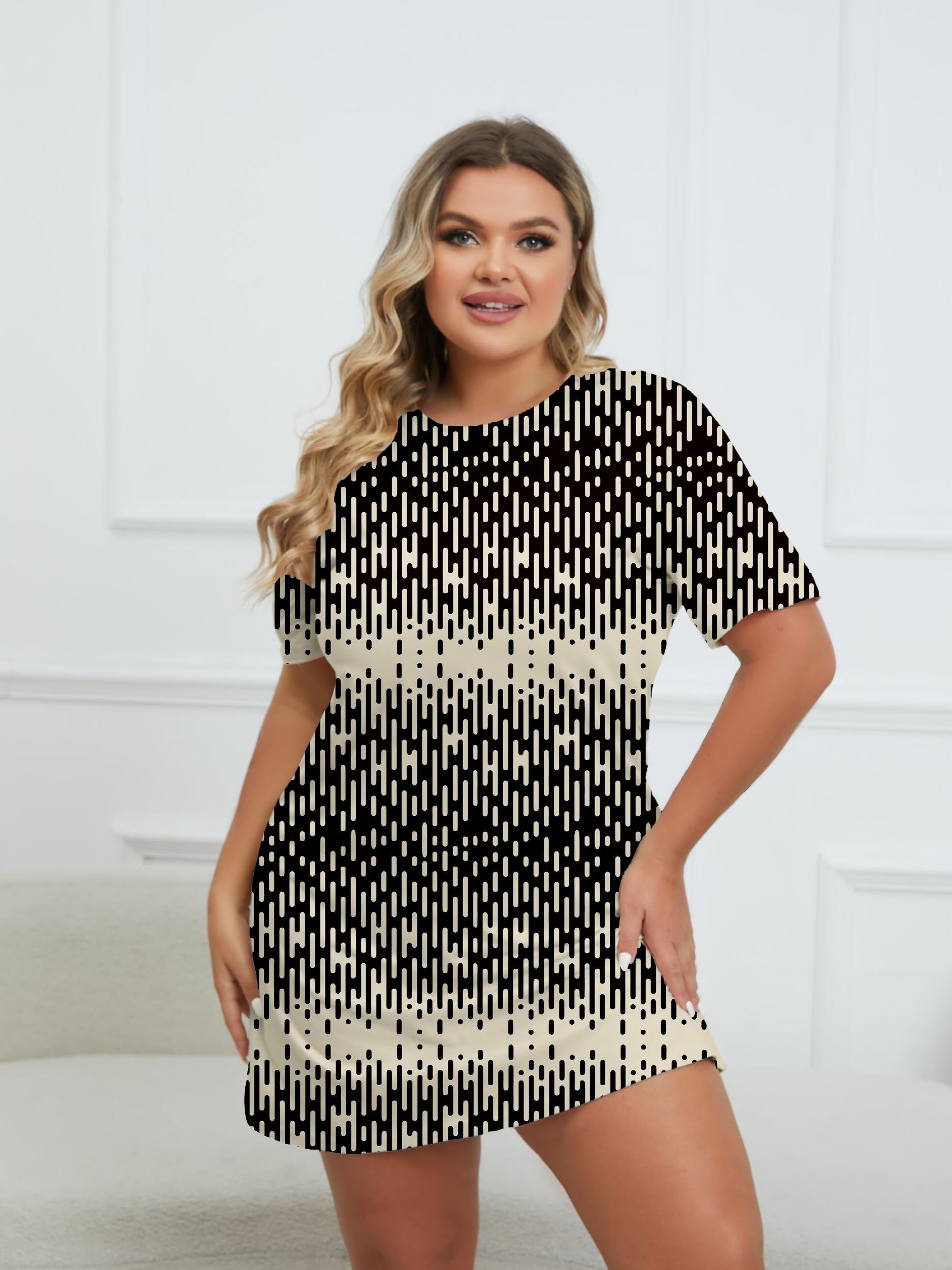  Striped Round Neck Short Sleeve Loungewear Dress