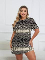  Striped Round Neck Short Sleeve Loungewear Dress