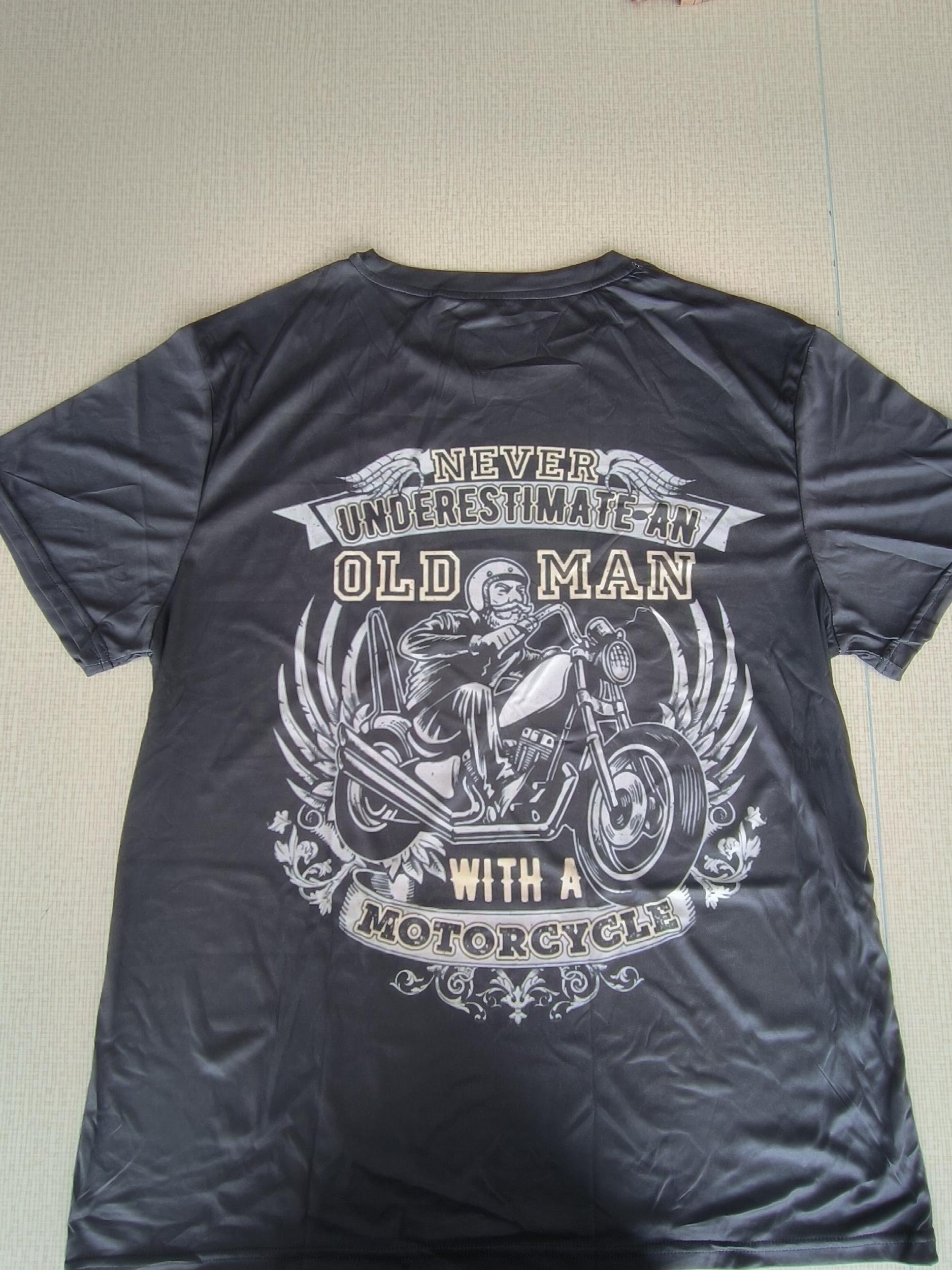 Men's 3D Old Man & Motorcycle Print T shirt Mid Stretch Crew Neck