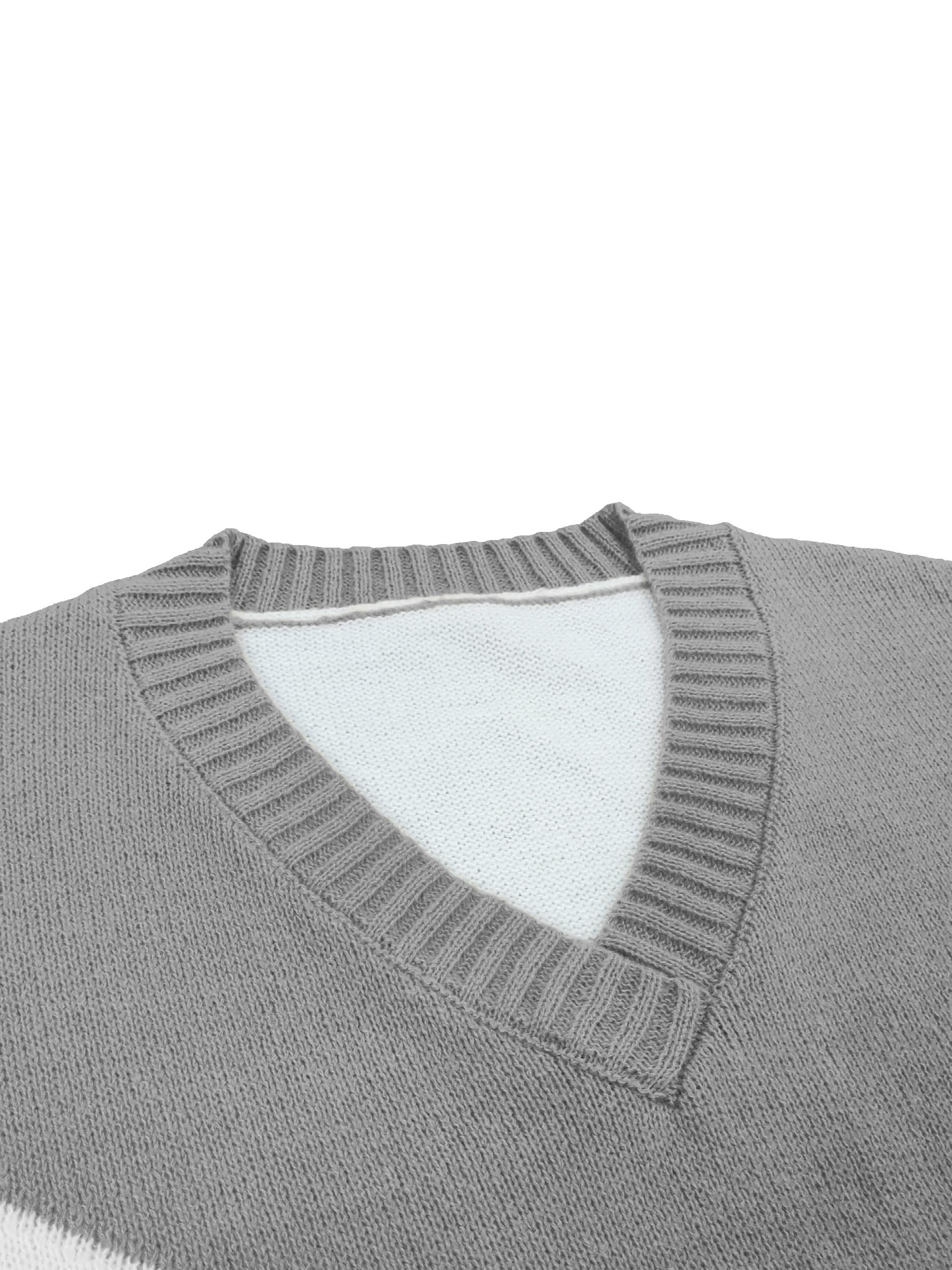  Colorblock V Neck Sweater Long Sleeve Pullover