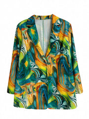  Marble Print Long Sleeve Button Blazer