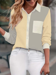  Colorblock Button Up Long Sleeve Blouse