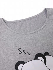Panda Print Lounge Set Short Sleeve Crew Neck Top & Shorts & Pants