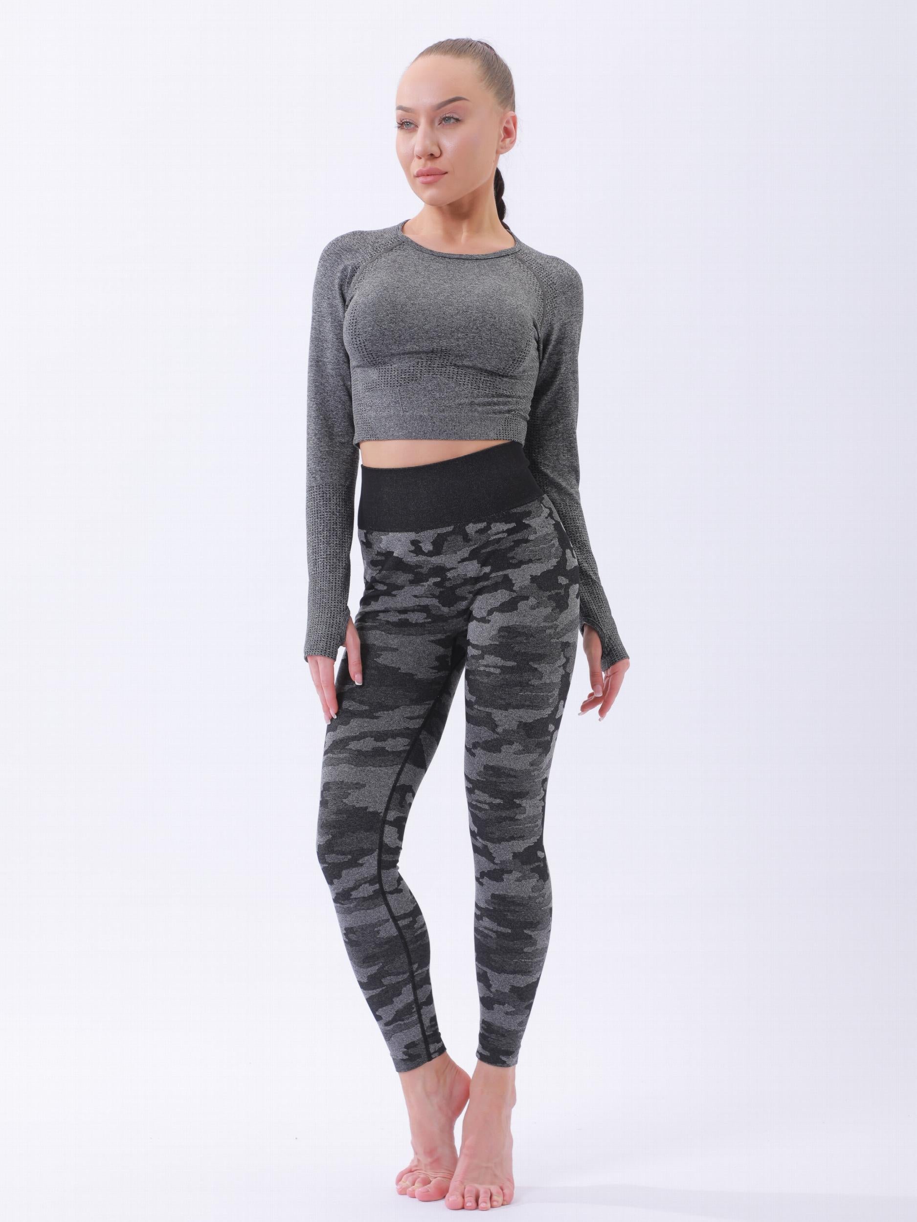 Women's Camo Pattern Yoga T-shirt High Stretch Crop Top