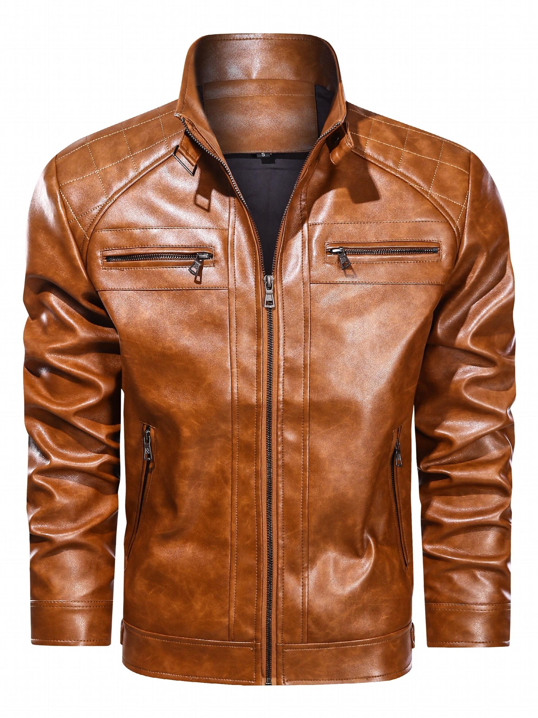 Men's Classic PU Biker Jacket Zip Up Faux Leather