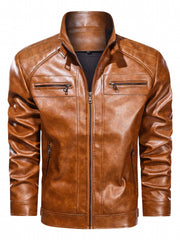Men's Classic PU Biker Jacket Zip Up Faux Leather
