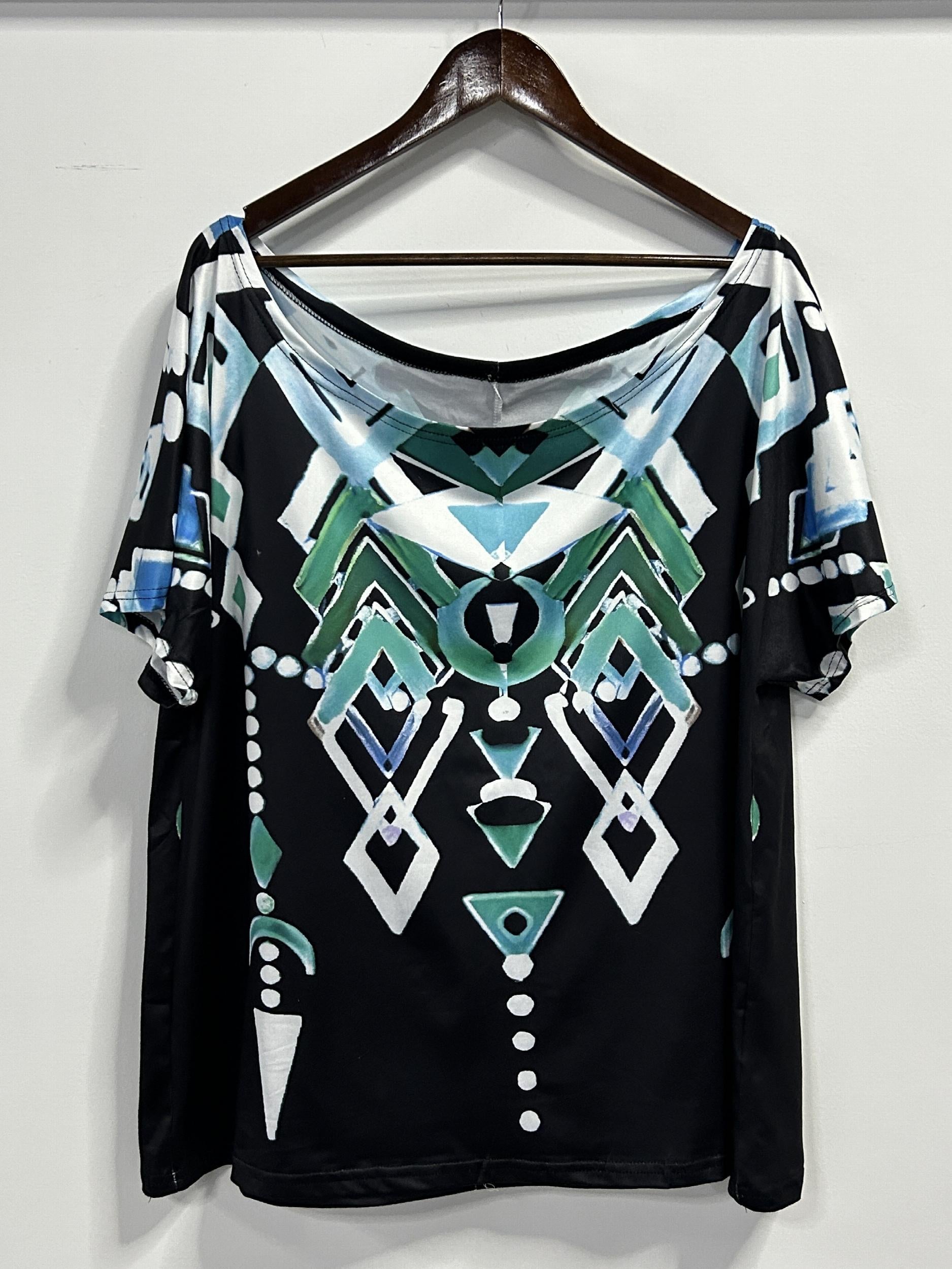  Boho Outfits Set Geo Print One Shoulder Top & Drawstring Skirt