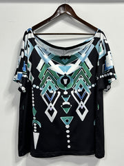  Boho Outfits Set Geo Print One Shoulder Top & Drawstring Skirt