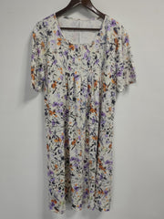  Floral Print Pleated Short Sleeve Dress