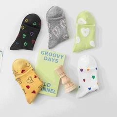 5 Pairs Heart Print Socks Soft & Comfy Short Socks Women's Stockings