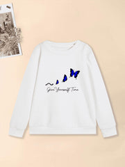 Girls Creative Butterfly Graphic Sweatshirt Round Neck Pullover Top