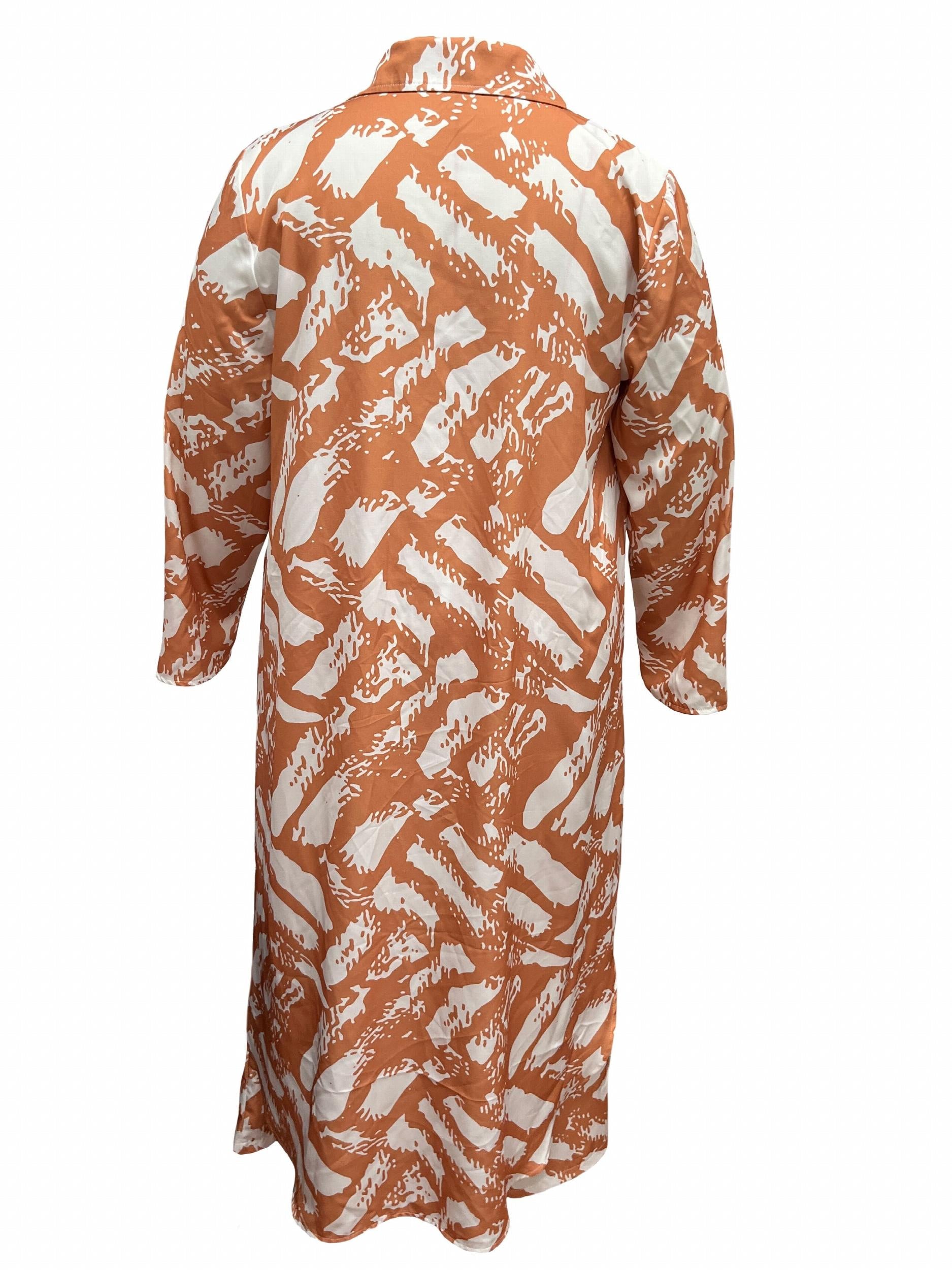  Brush Print Long Sleeve Shirt Top & Wide Leg Pants Outfit