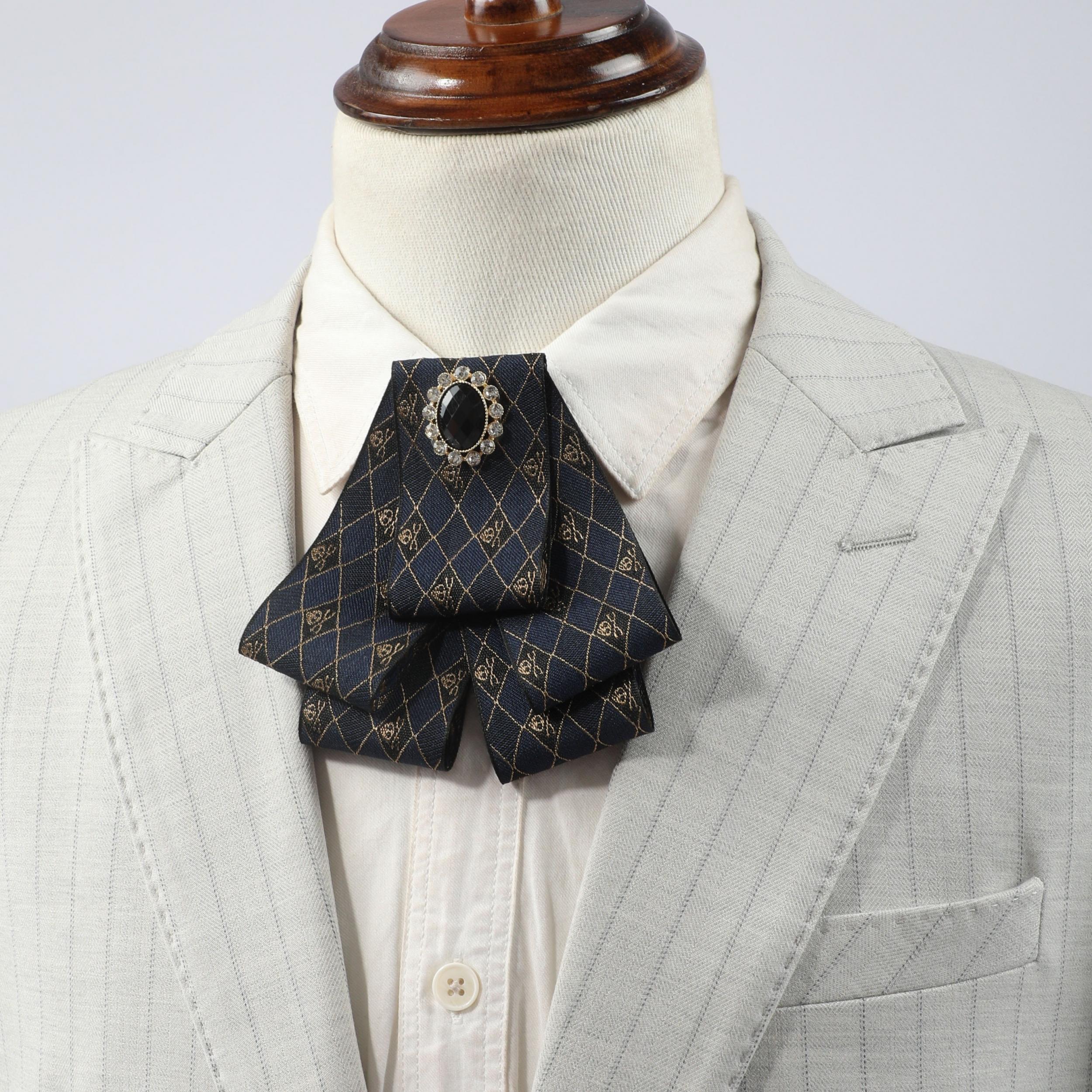 Men's Formal Dress Vintage Skeleton Head Gemstone Collar Bow Tie