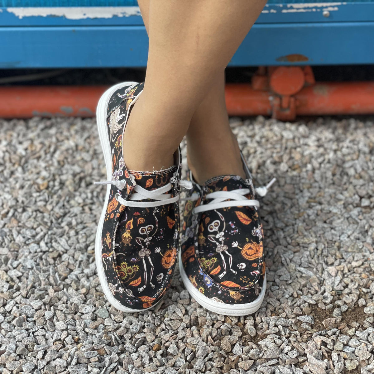 Skull & Pumpkin Canvas Slip-On Shoes Lightweight Flat Comfy Halloween