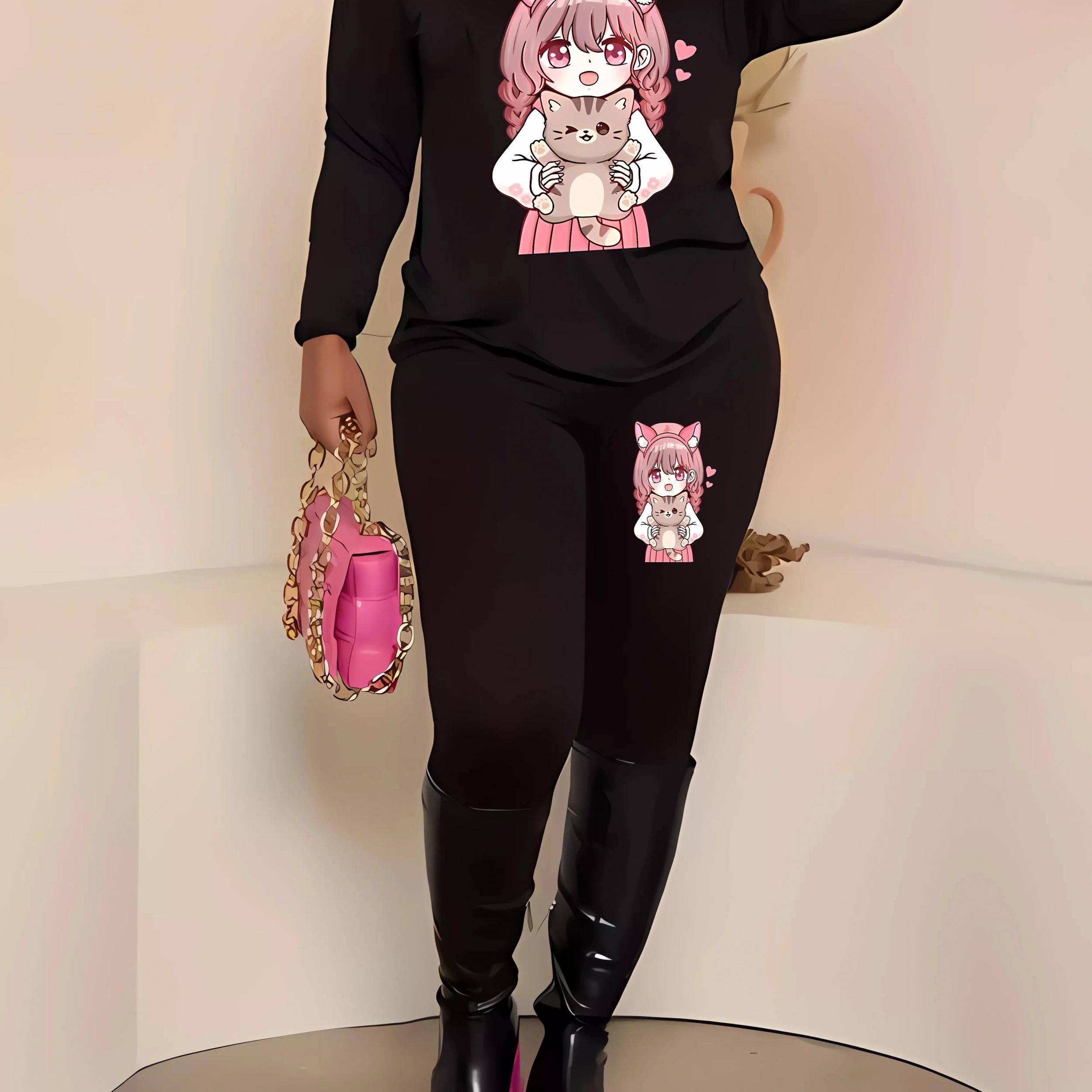  Cartoon Anime Print 2 Piece Set