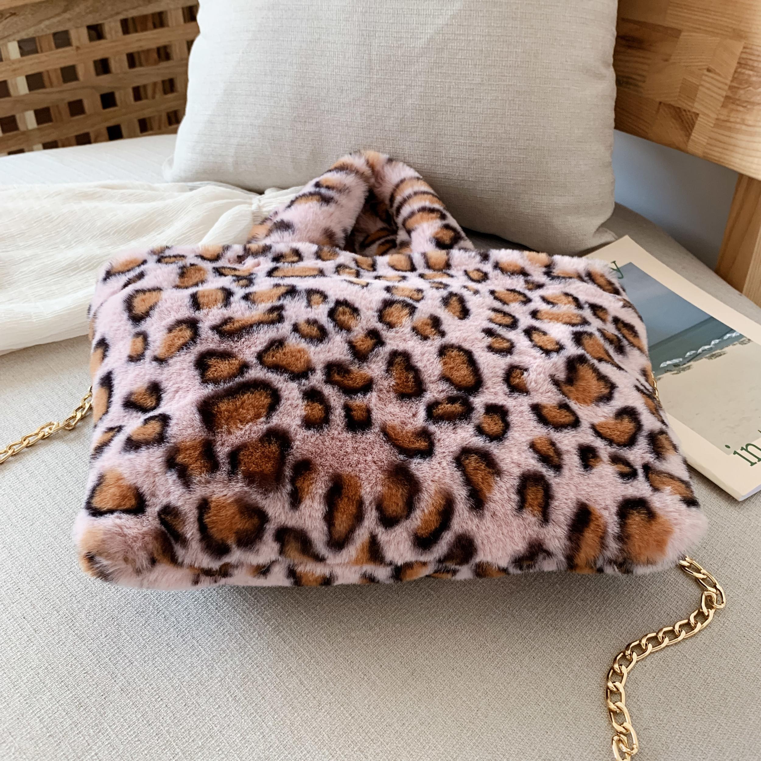 Leopard Chain Shoulder Bag Plush Winter Handbag