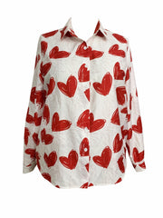 Heart Print Long Sleeve Plus Blouse