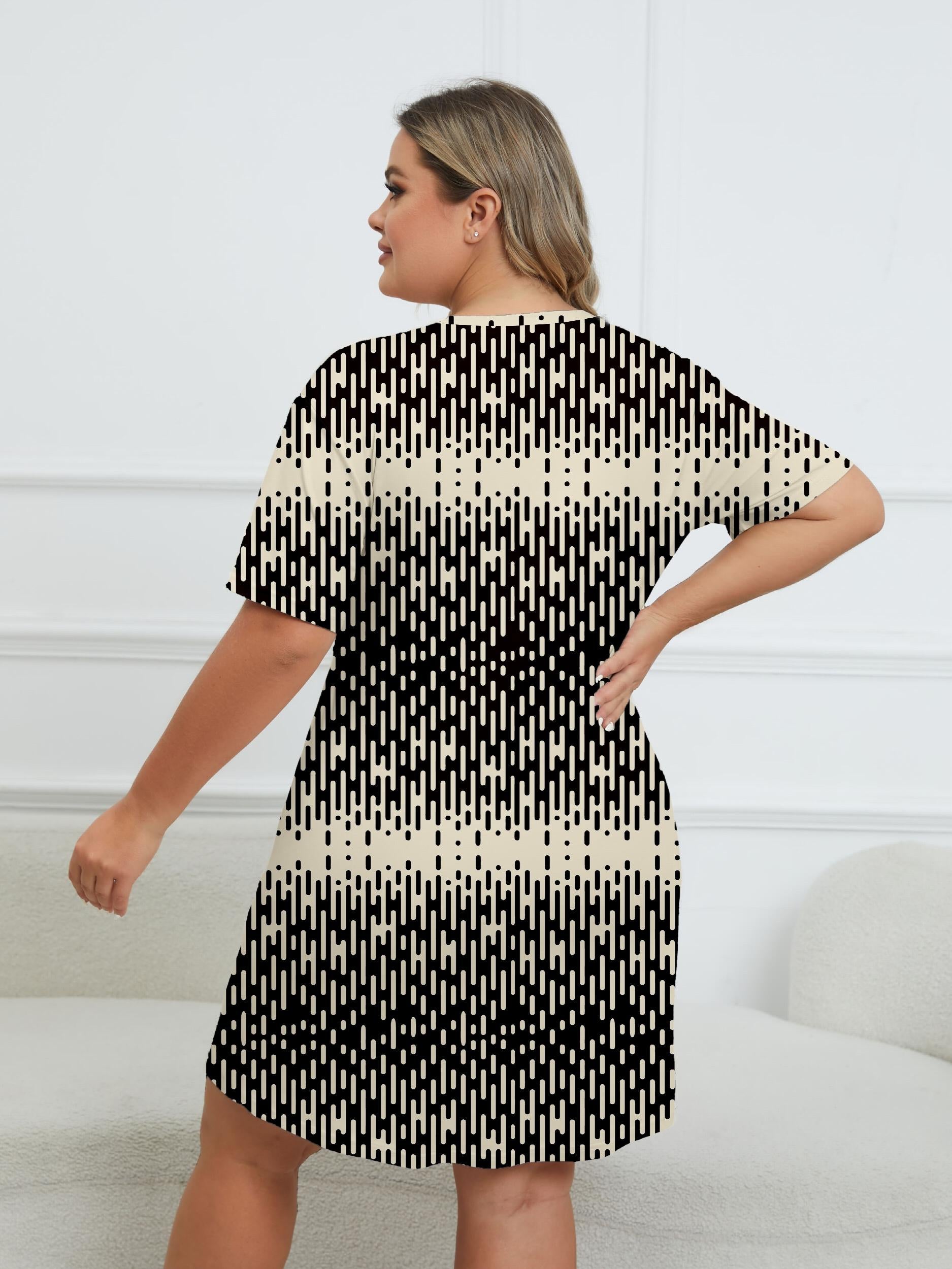  Striped Round Neck Short Sleeve Loungewear Dress
