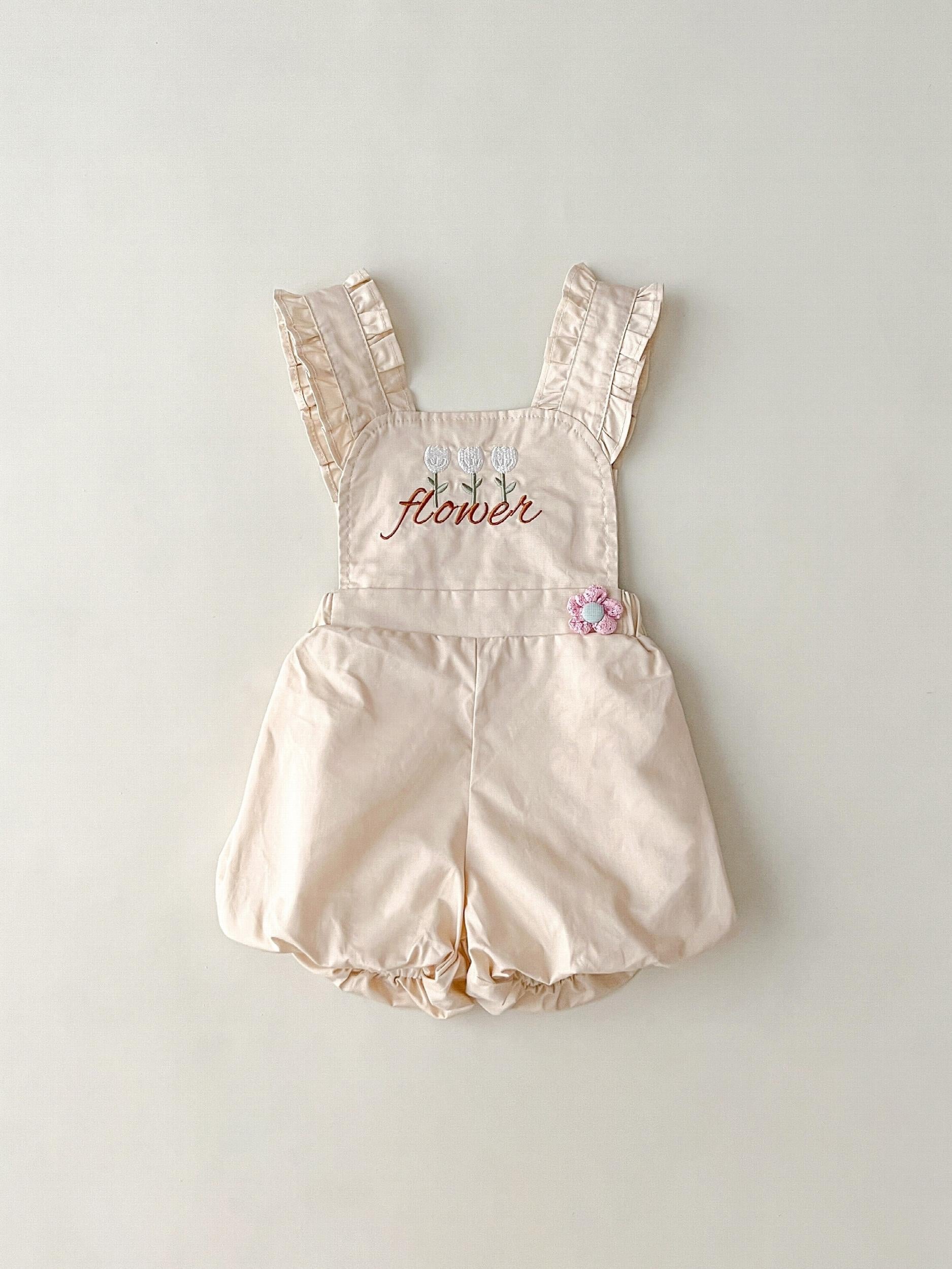 Flower Print Overall Short Pants for Baby Girls