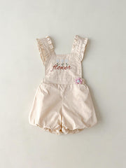 Flower Print Overall Short Pants for Baby Girls