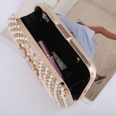 Rhinestone Evening Bag Faux Pearl Clutch Purse for Party