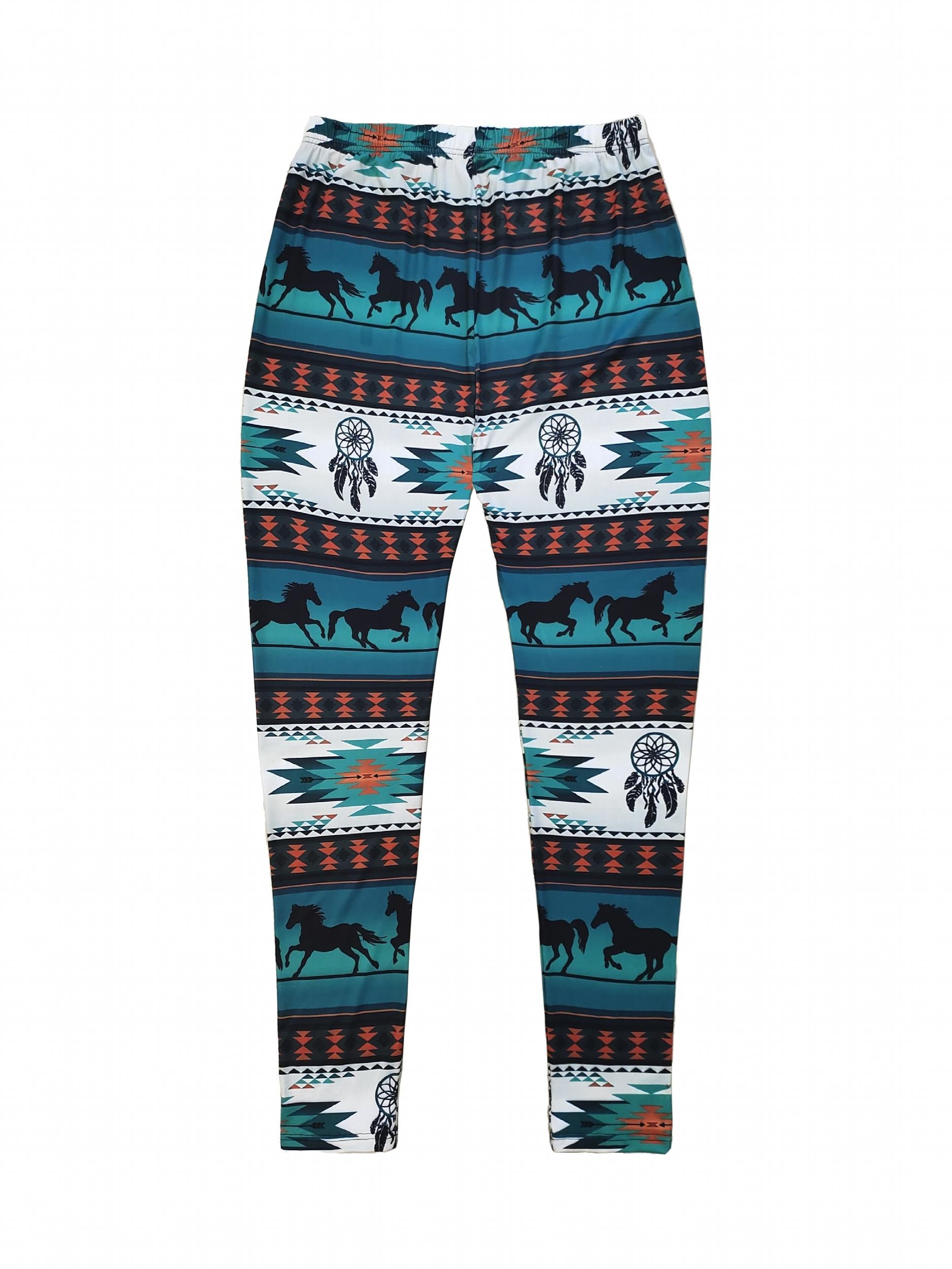  Boho Leggings Women's Plus Tribal & Horse Print Elastic High Rise