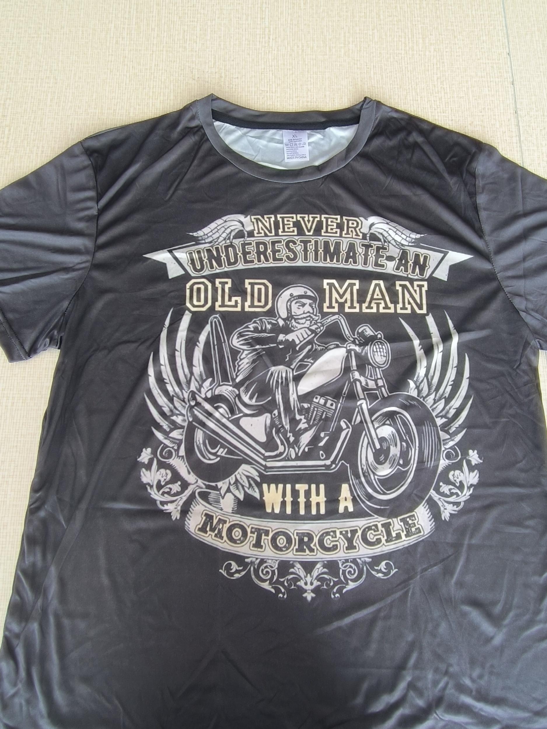 Men's 3D Old Man & Motorcycle Print T shirt Mid Stretch Crew Neck