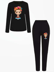  Cartoon Figure Print Long Sleeve Top & Leggings Set