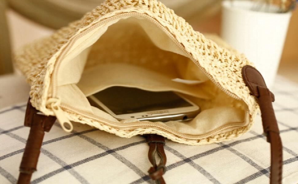 Thai Crochet Messenger Bag with Fringed Shoulder Woven Beach Bag