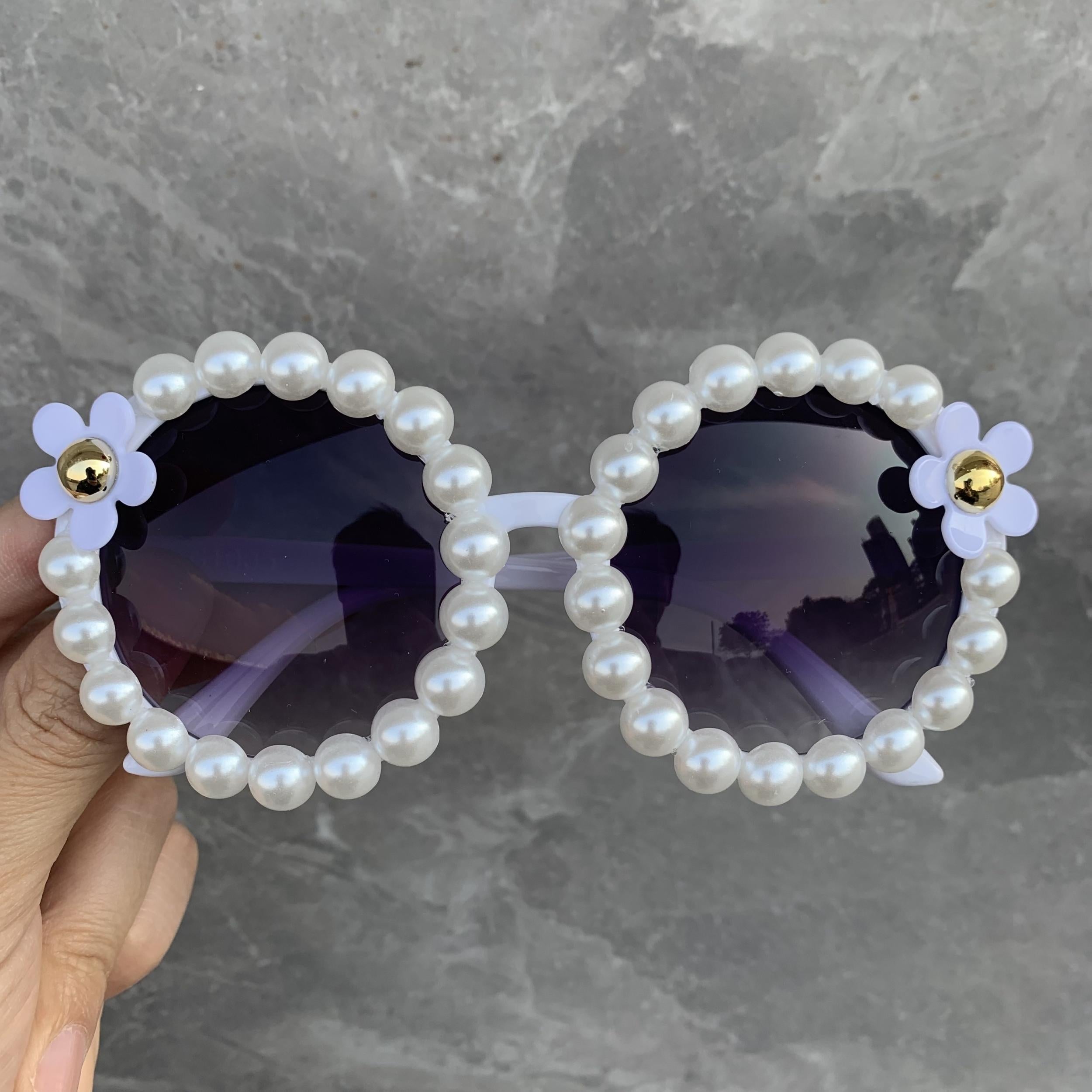 Flower Round Sunglasses Faux Pearl UV400