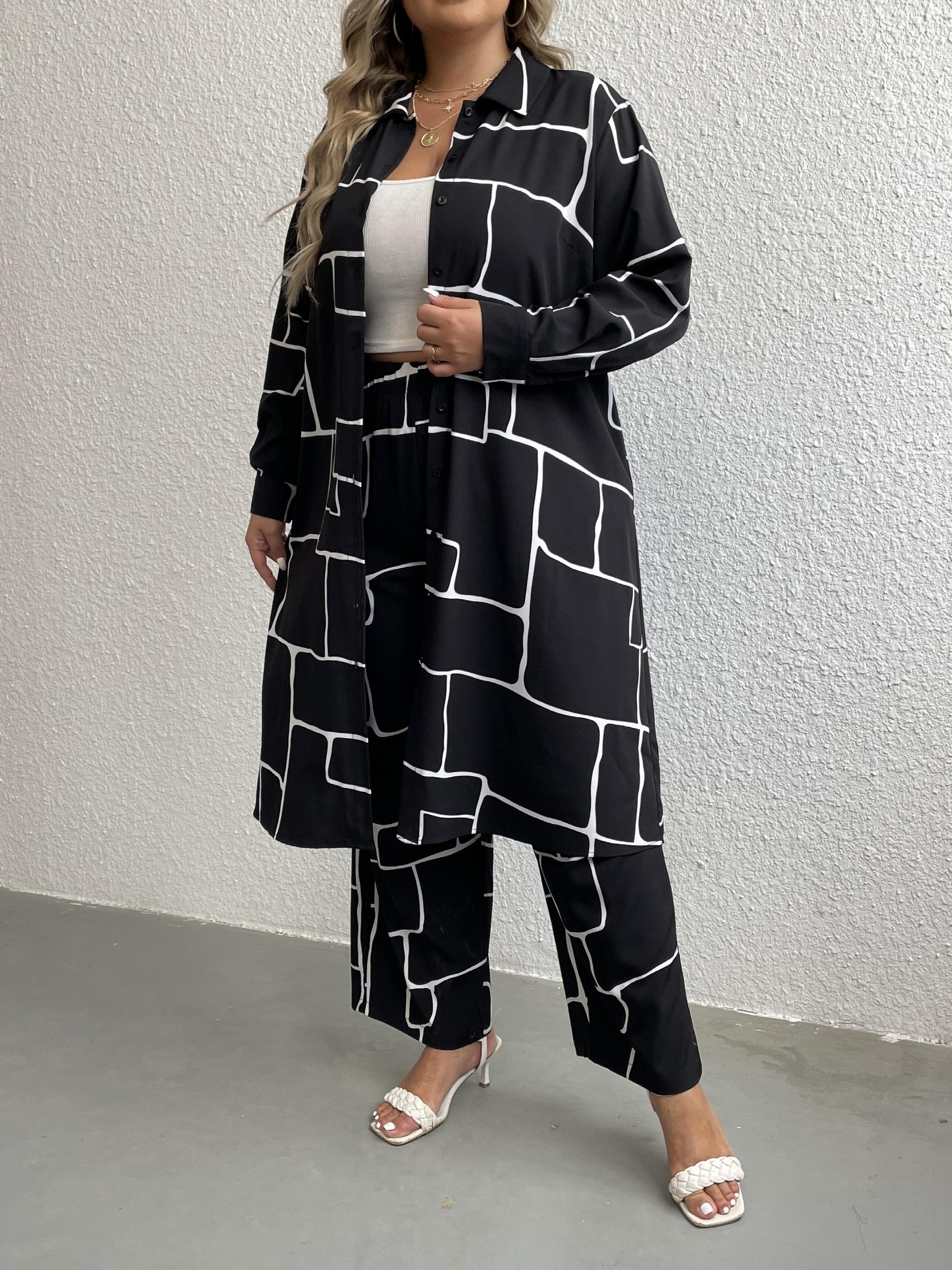 Geo Print Long Sleeve Button Shirt Dress