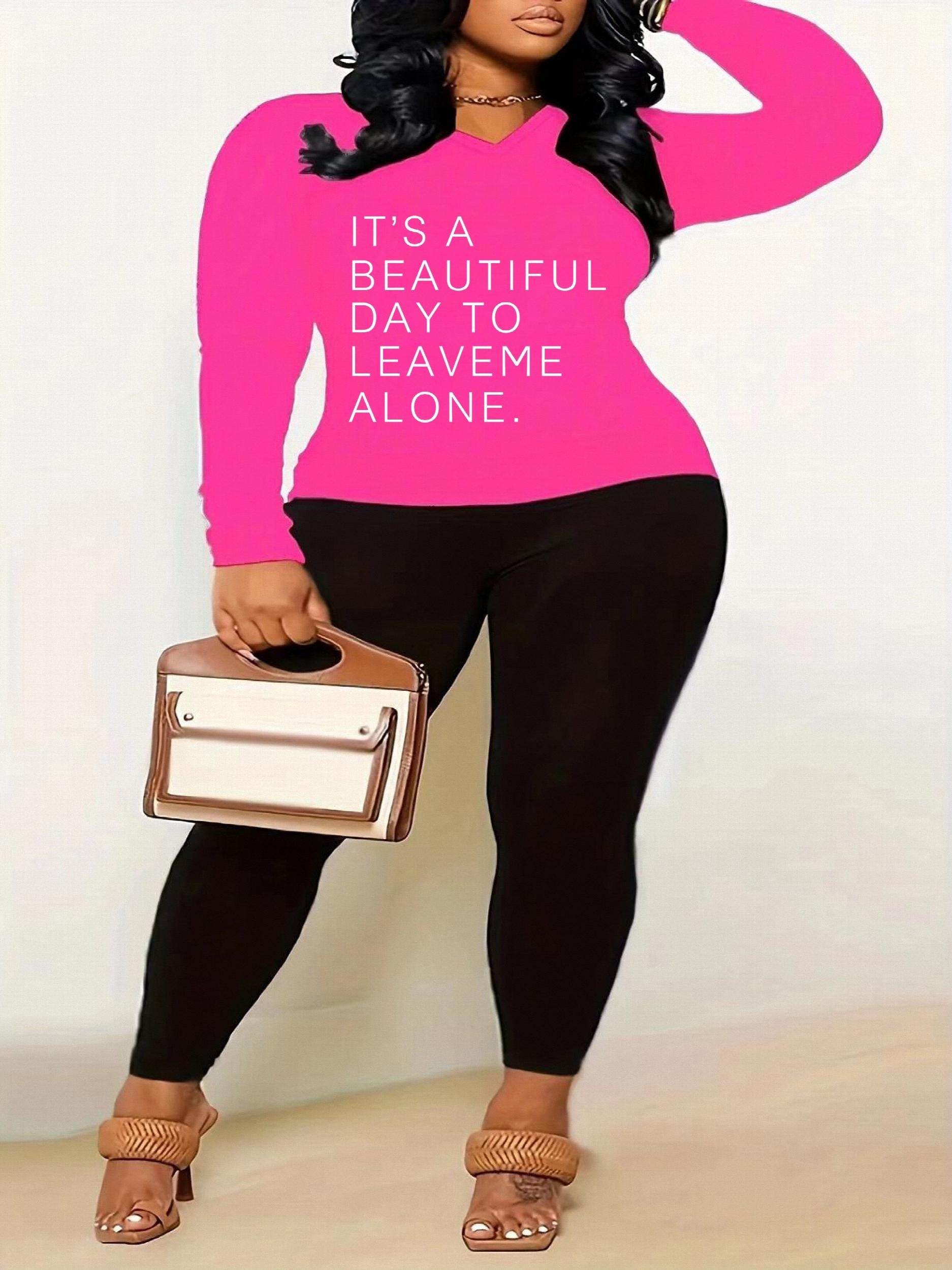 Slogan Print Top & Leggings Set