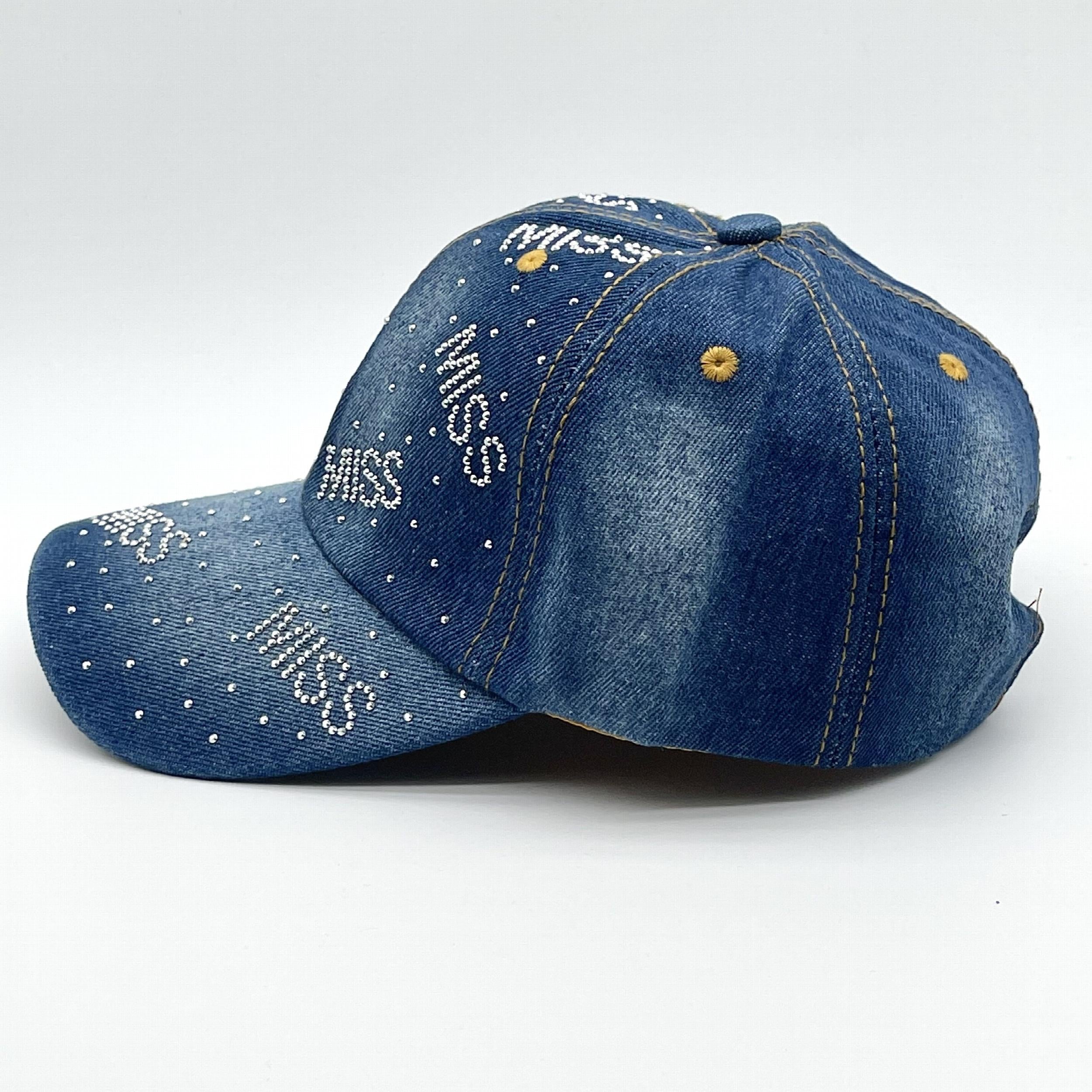MISS Denim Baseball Cap Rhinestone Hip Hop Sun Hat Y2K Dad Hats Women