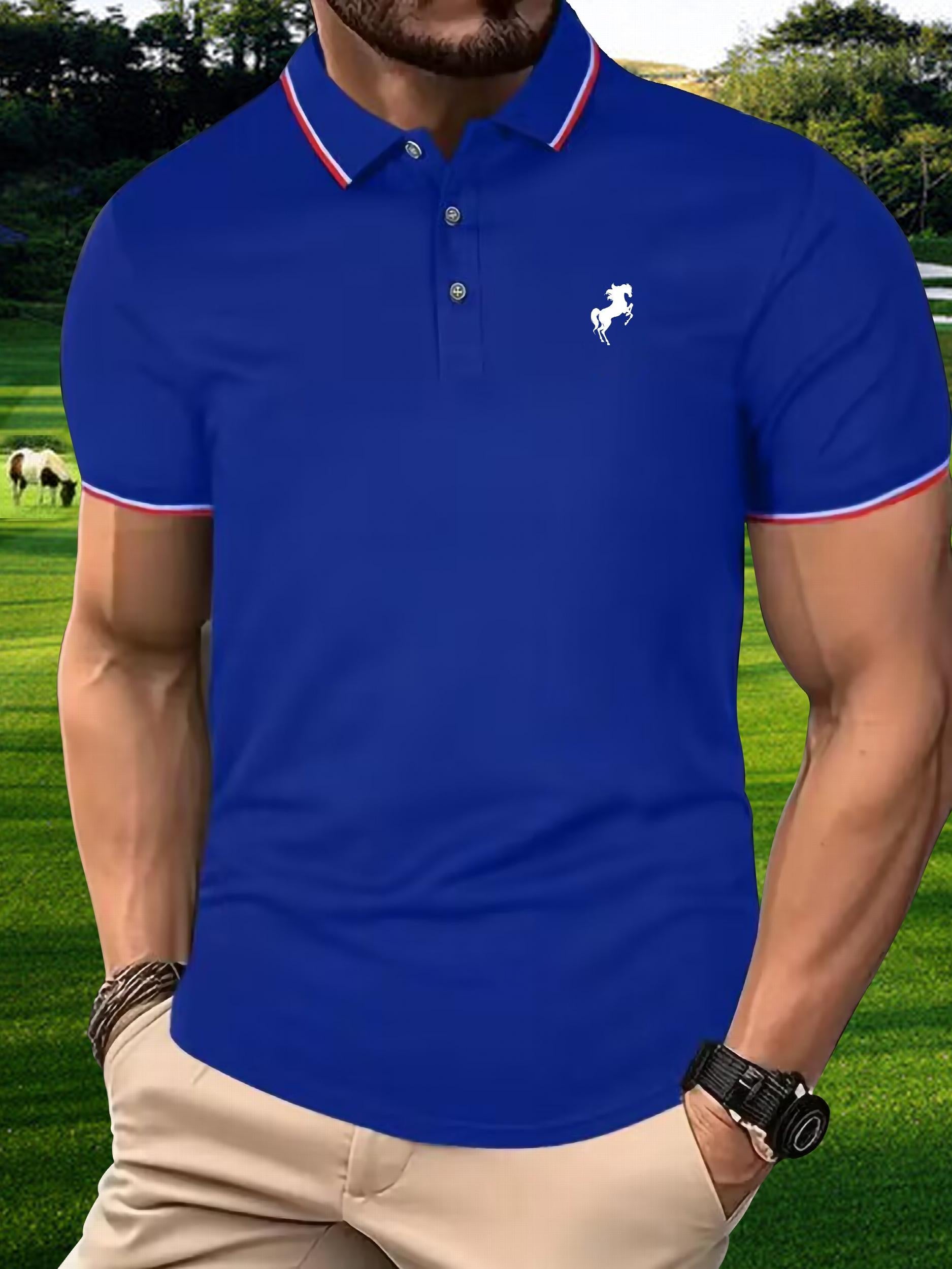 Men's Horse Graphic Shirt Casual Breathable Button-up Short Sleeve Shirt